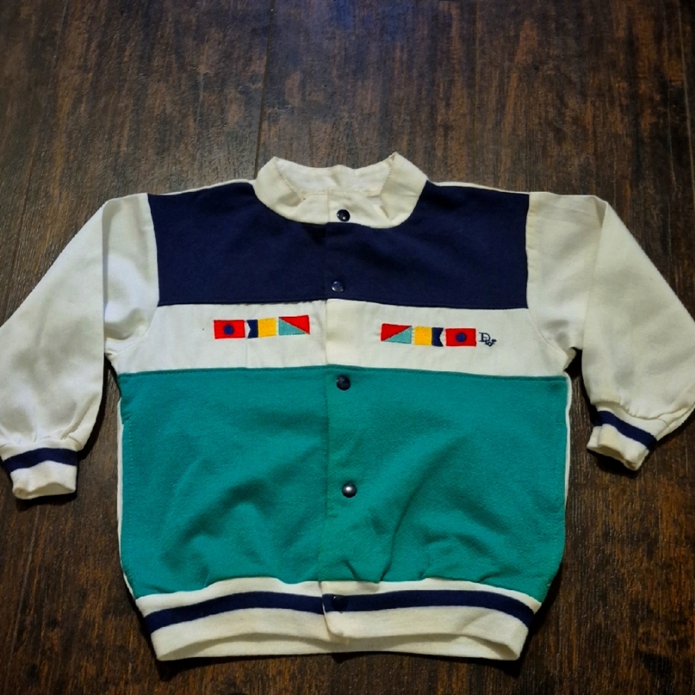 vintage DIOR JUNIOR track Jacket Boys Nautical‎ Embroidered Snap Fron Sweatshirt